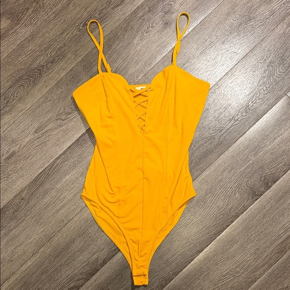 Yellow Lace-Up Style Bodysuit